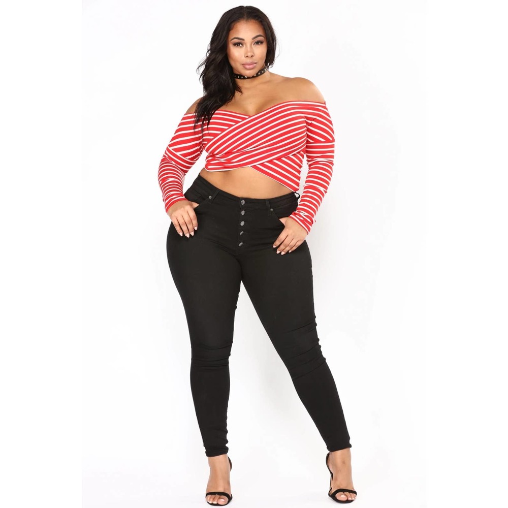 NWT FASHION NOVA | SUPERLOVE CROP RED WHITE STRIPED TOP CURVY PLUS SIZE 2X